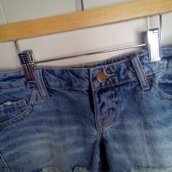 Mossimo Denim Jean Shorts 2 26 Low Rise Short Shorts Raw Hem Blue - Picture 7 of 13